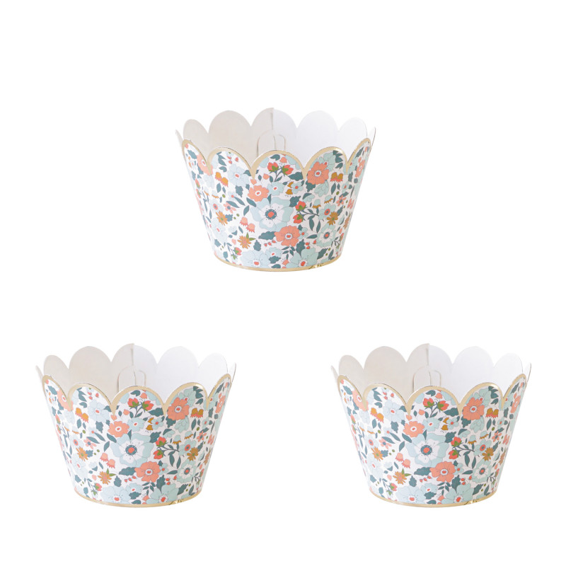 CUPCAKE WRAPPERS FLEURS ET OR X 6